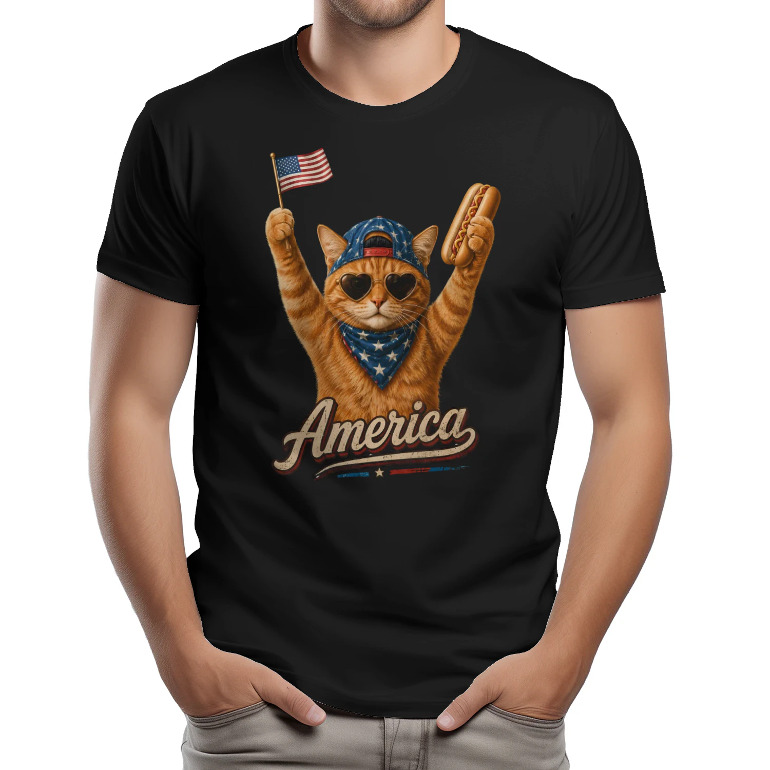 Funny Patriotic Cat America 4th of July Orange Tabby Cat  - Classic Unisex T-shirt