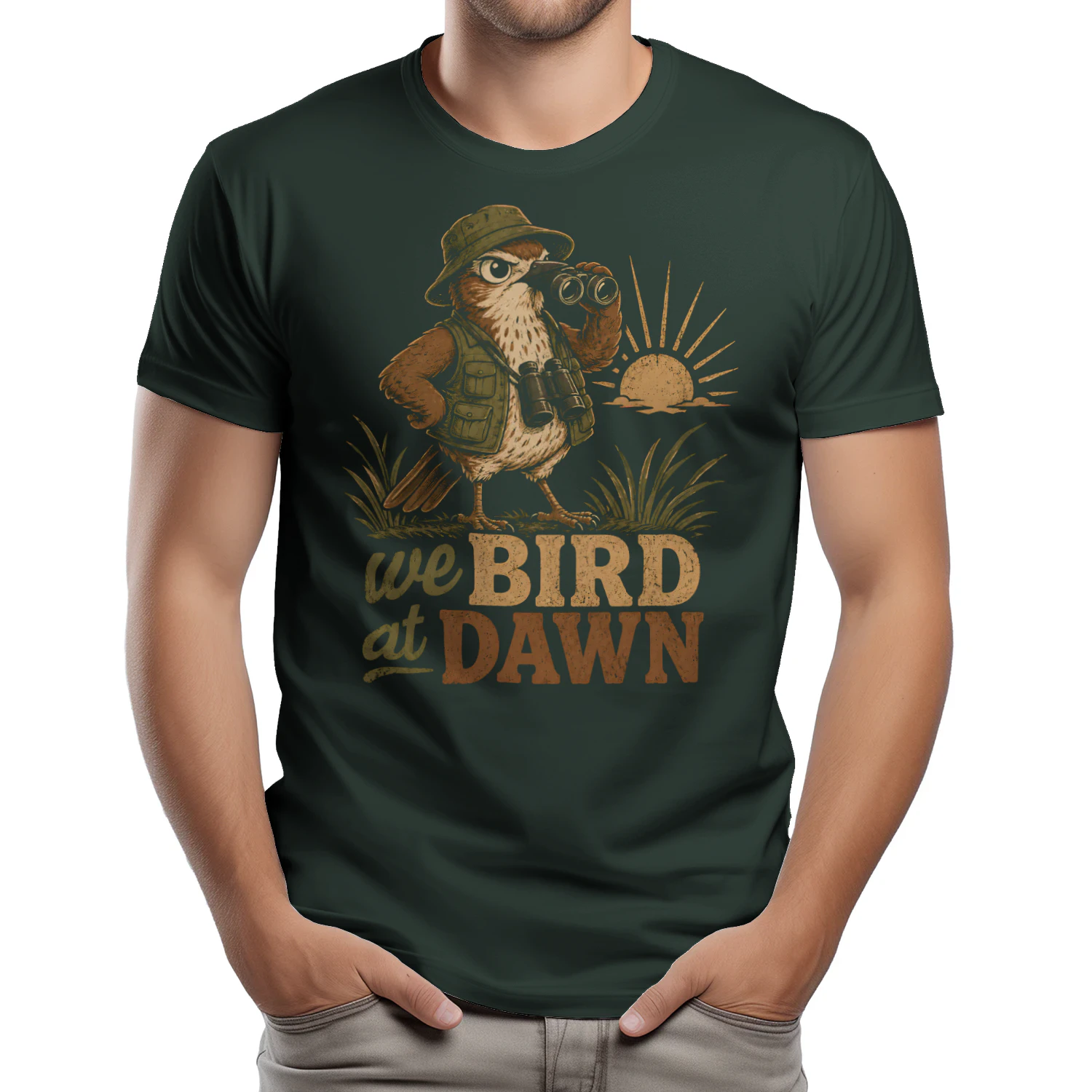 Funny Birding We Bird at Dawn Hawk Birder Nature Lover  - Classic Unisex T-shirt