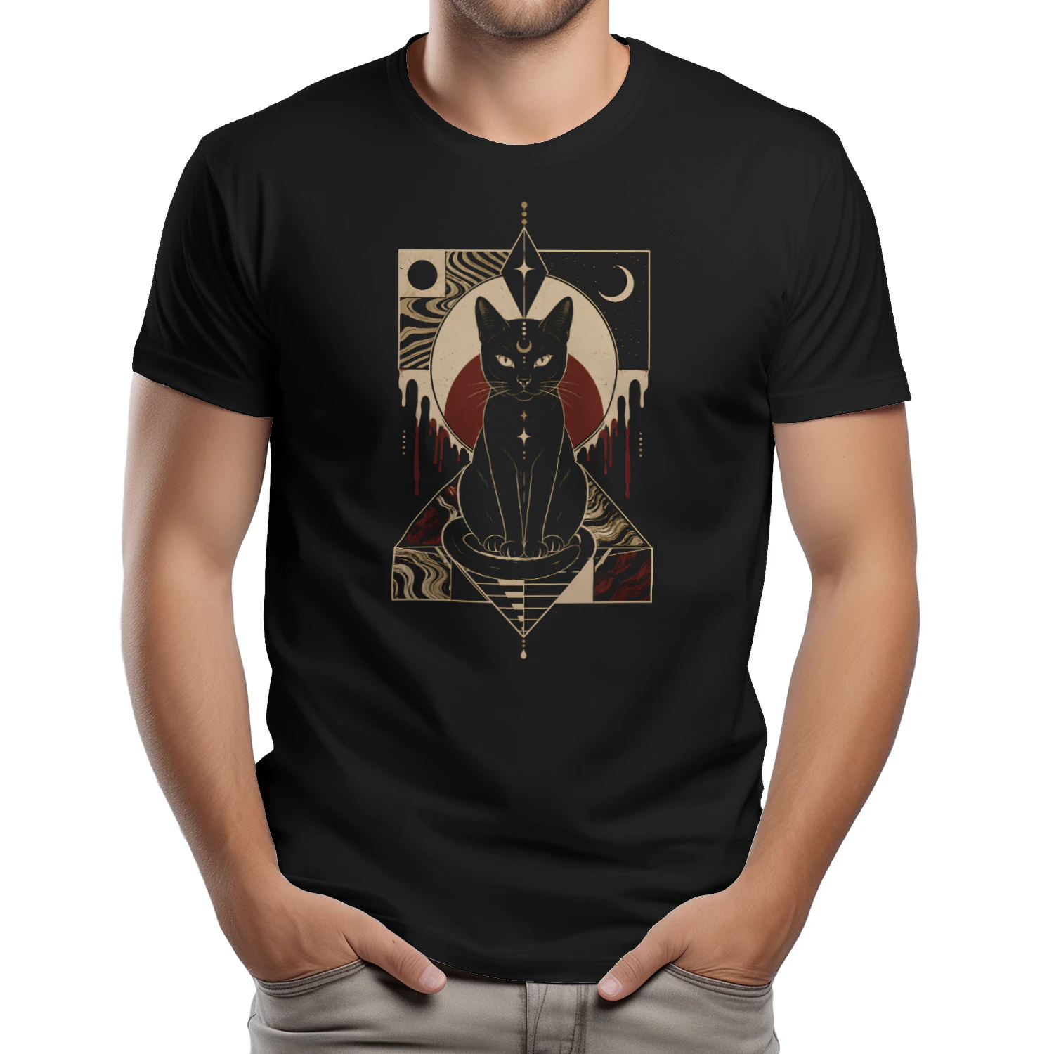 Geometric Mystic Cat Celestial Feline Graphic - Classic Unisex T-shirt