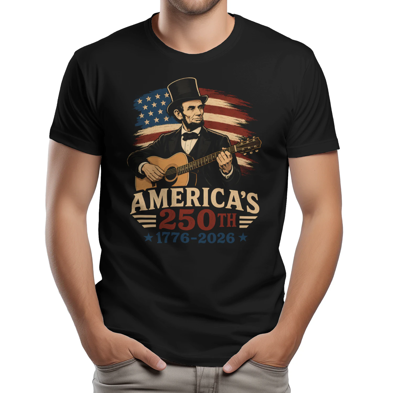 Abraham Lincoln Playing Guitar 4th July 250th Anniversary - Classic Unisex T-shirt