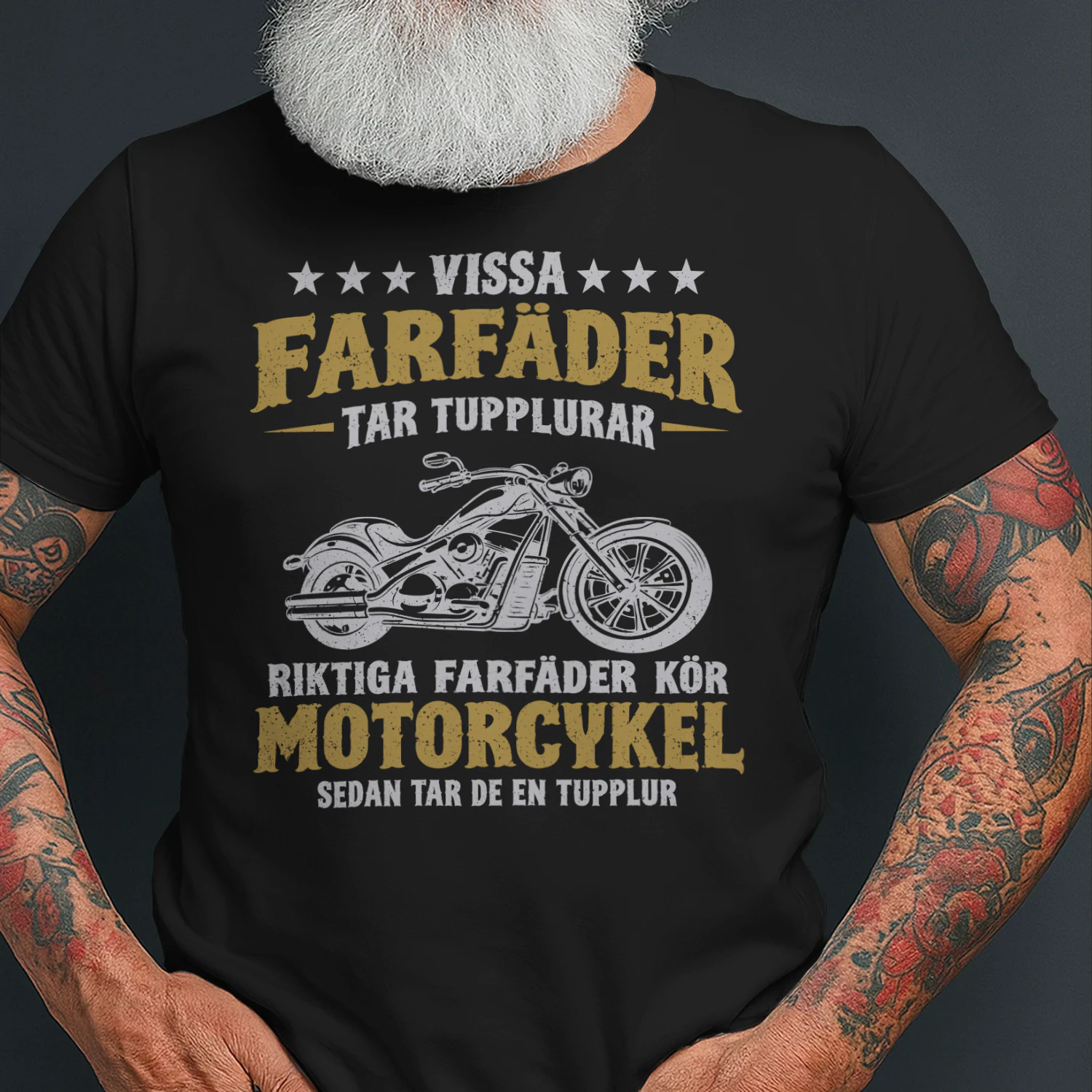 Rolig Farfar T-Shirt – Riktiga Farfäder Kör Motorcykel