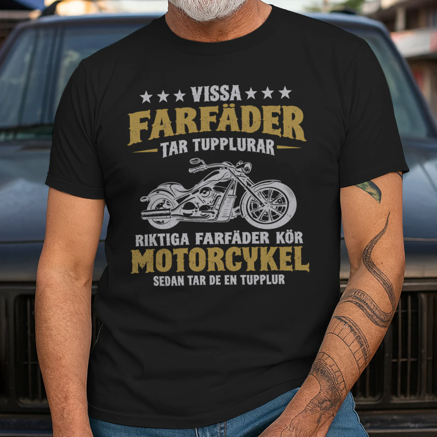 Rolig Farfar T-Shirt – Riktiga Farfäder Kör Motorcykel
