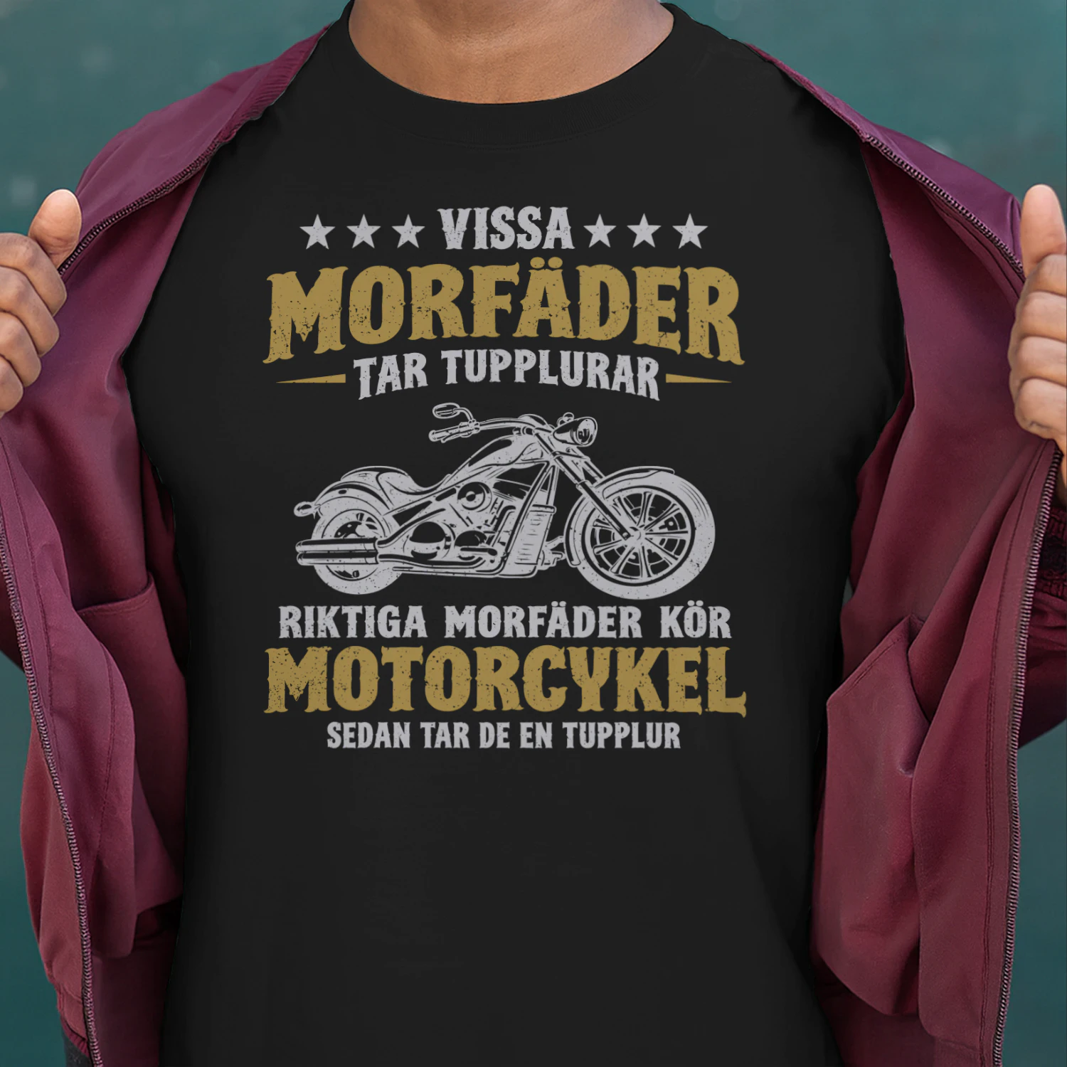 Rolig Morfar T-Shirt – Riktiga Morfäder Kör Motorcykel