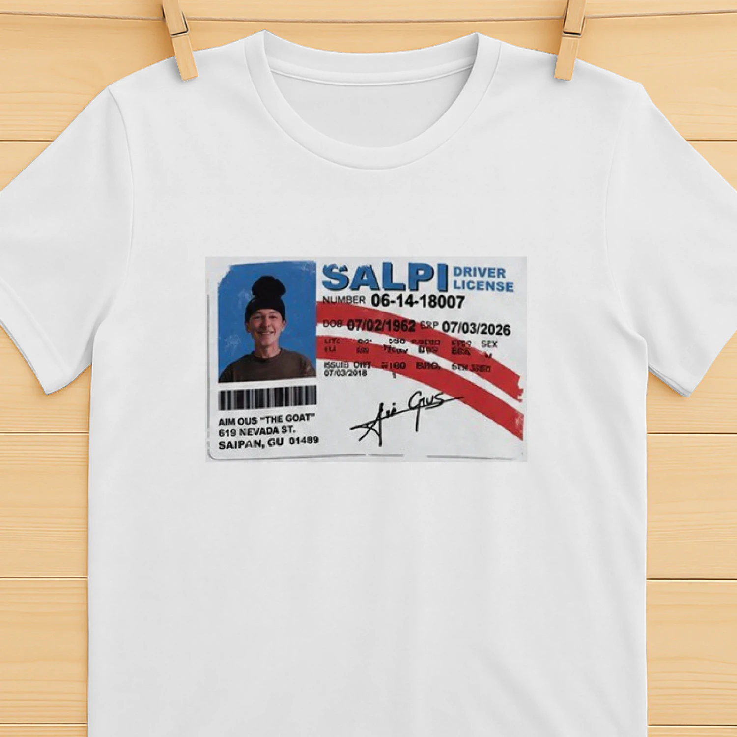 The GOAT Salpi Driver's License Shirt