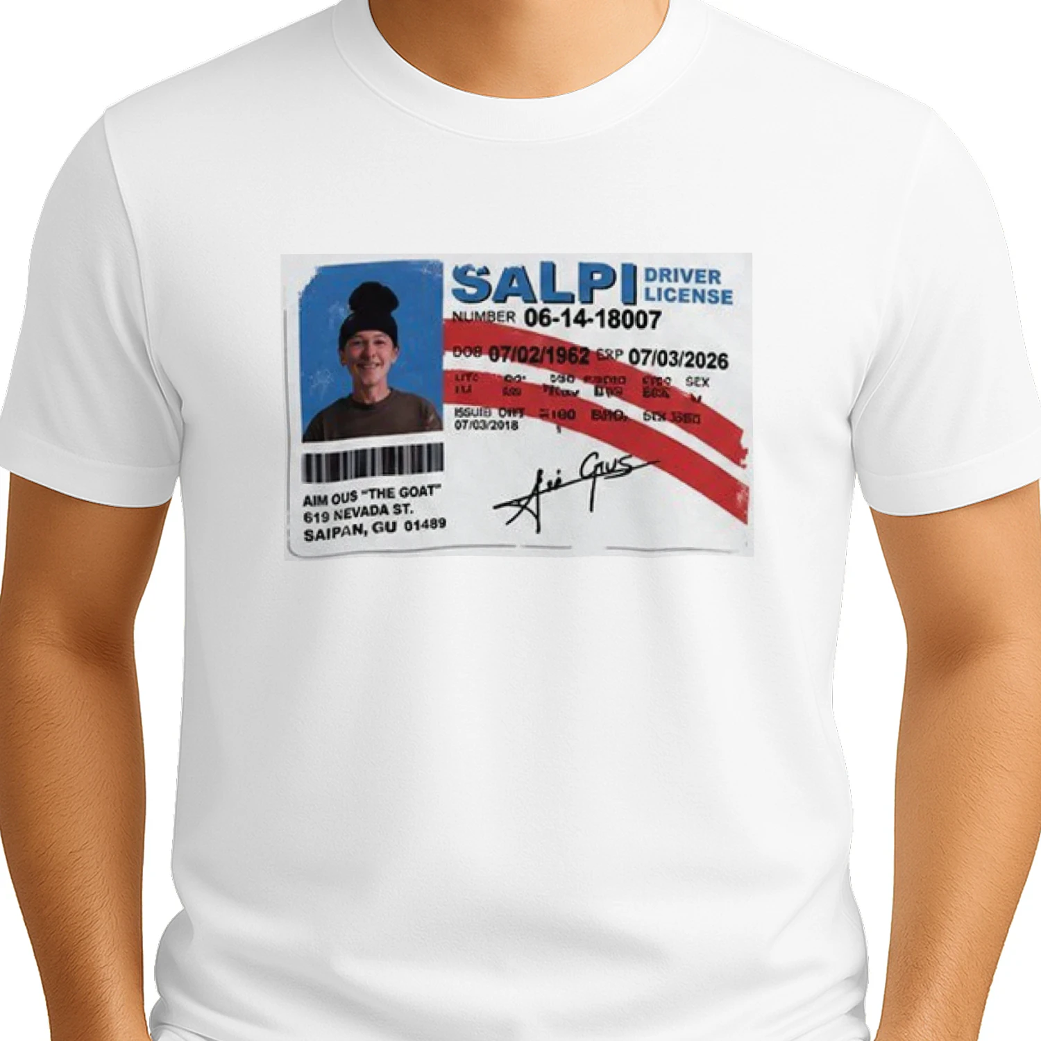 The GOAT Salpi Driver's License Shirt