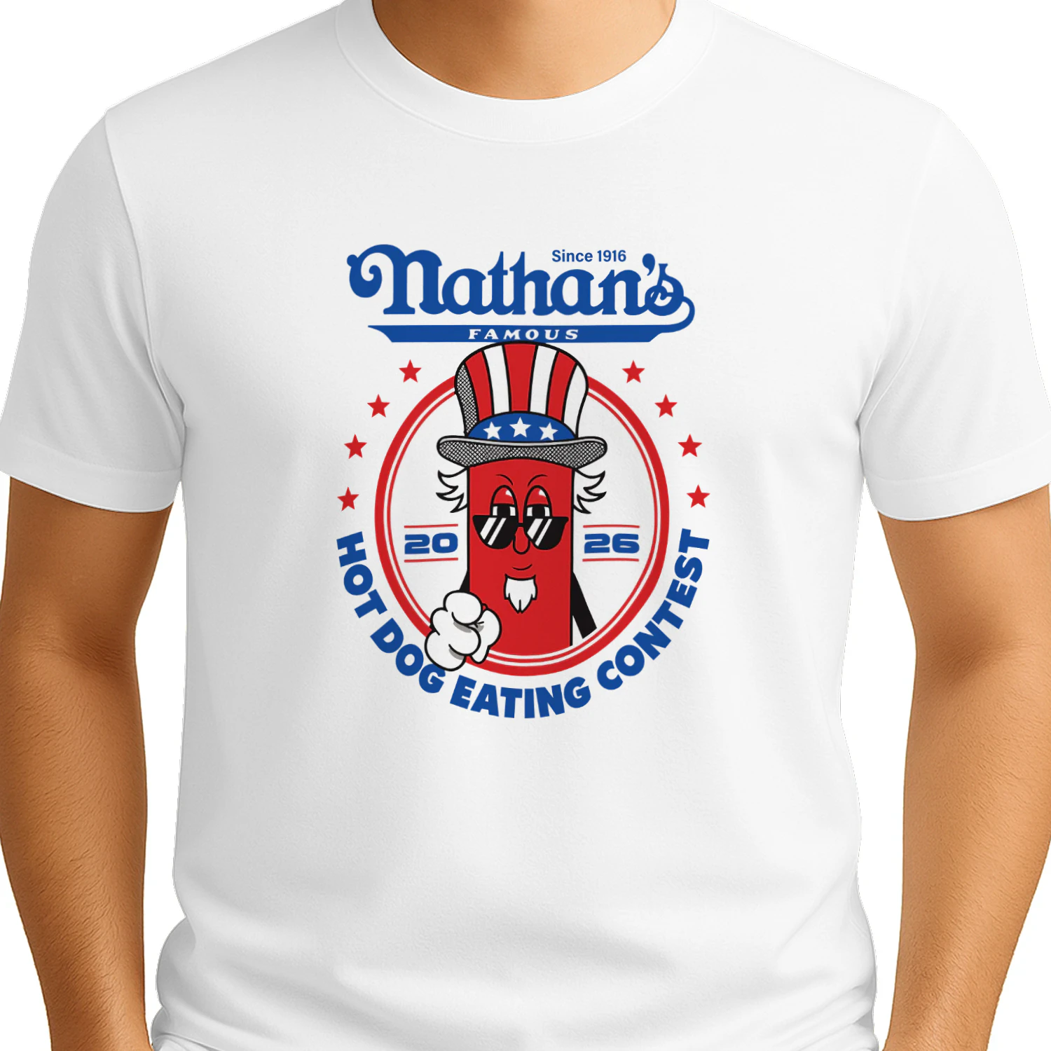 Joey Chestnut Wearing Since 1916 Nathan’s Famous Hot Dog Contest 2026 Shirt