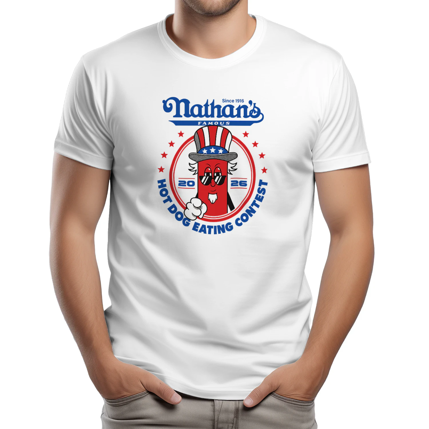 Joey Chestnut Wearing Since 1916 Nathan’s Famous Hot Dog Contest 2026 Shirt