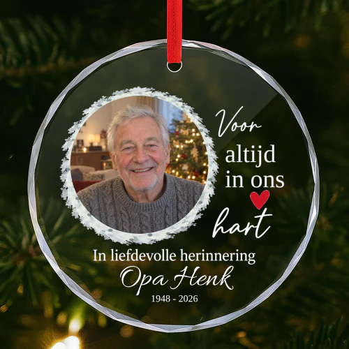 Voor altijd in ons hart - Gepersonaliseerde fotokerstbal