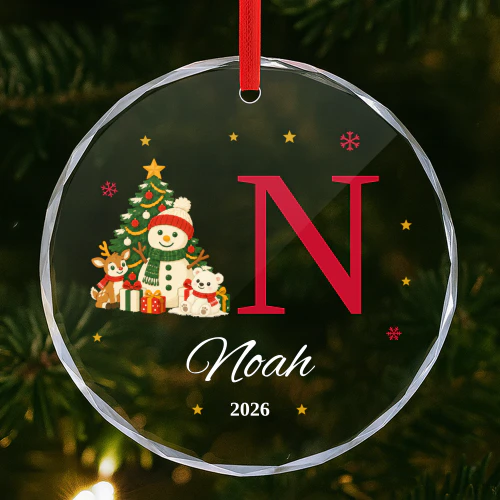 Gepersonaliseerde kerstbal met letter, naam en jaartal