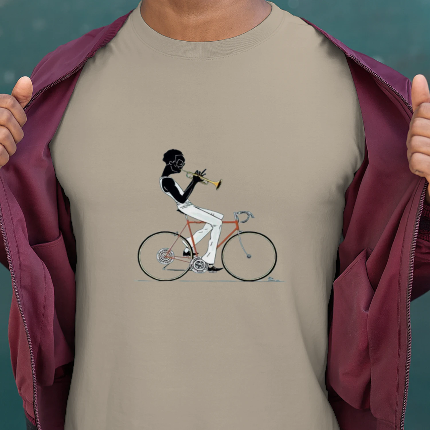 Trumpet Cyclist – Jazz Musician on Bicycle T-Shirt