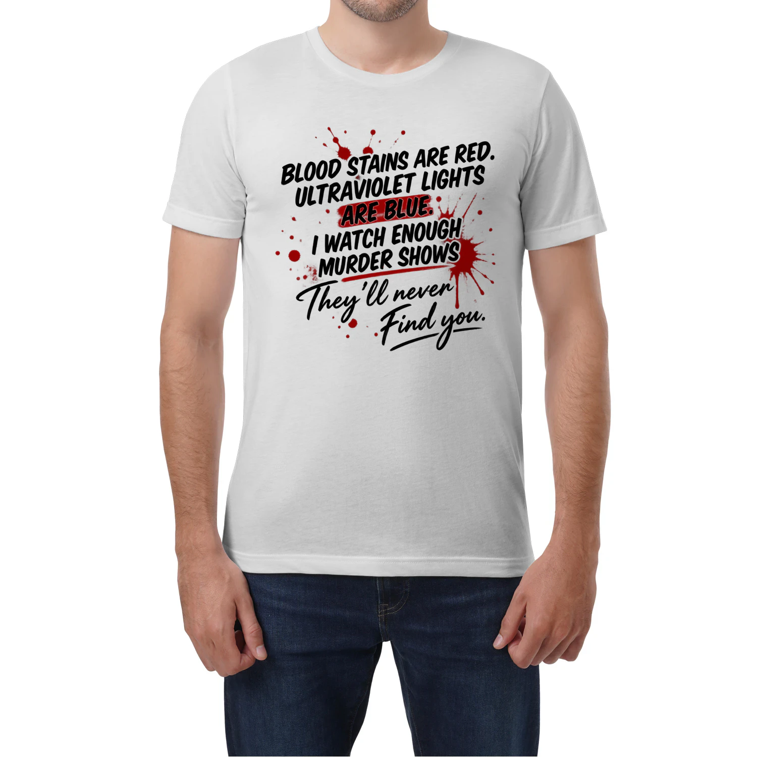 blood stains are red ultraviolet lights are blue