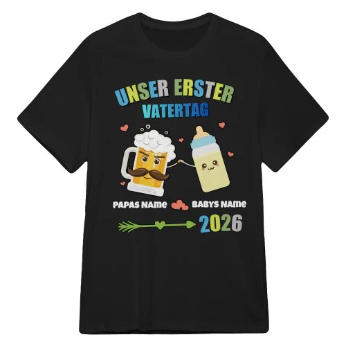 Unser Erster Vatertag – Perfektes Geschenk der Ehefrau für neue Papas! Personalisierter Baby-Body & Papa-Shirt mit Namen 2