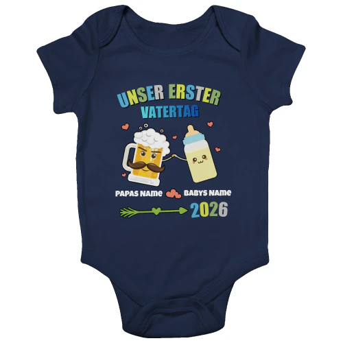 Unser Erster Vatertag – Perfektes Geschenk der Ehefrau für neue Papas! Personalisierter Baby-Body & Papa-Shirt mit Namen