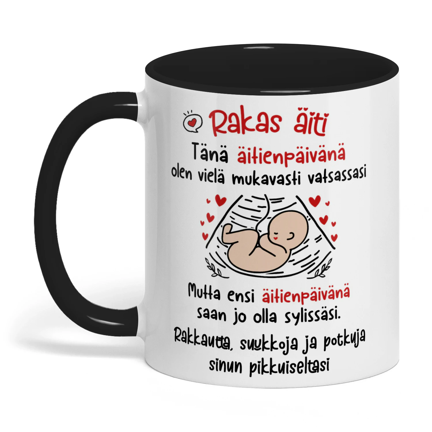Personoitu kaksivärinen muki tulevalle äidille | Ensimmäinen äitienpäivälahja odottavalle äidille | Kahvimuki ultrakuvalla