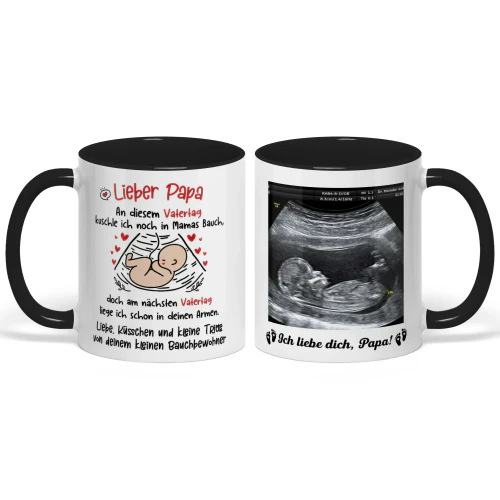 Personalisierter zweifarbiger Becher für werdende Väter | Geschenk zum ersten Vatertag für werdende Väter | Personalisierter Kaffeebecher mit Ultraschallbild 6