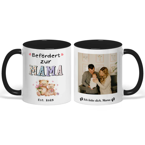 Personalisierter Zweifarbiger Becher Für Erstlingsmutter | Erstes Muttertagsgeschenk Für Frischgebackene Mutter | Befördert Zur Mama