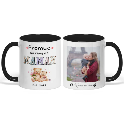 Mug Bicolore Personnalisé Pour Nouvelle Maman | Premier Cadeau Fête des Mères Pour Nouvelle Maman | Promue Maman