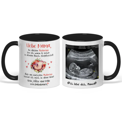 Personalisierter Zweifarbiger Becher Für Werdende Mütter | Erstes Muttertagsgeschenk Für Schwangere | Individueller Kaffeebecher Mit Ultraschallbild