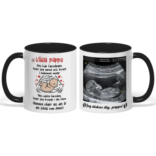 Personlig Tvåfärgad Mugg till Blivande Pappa | Present till Första Fars Dag | Kaffemugg med Ultraljudsbild