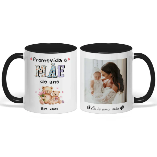 Caneca Bicolor Personalizada Para Mãe de Primeira Viagem | Primeiro Presente Dia das Mães Para Nova Mãe | Promovida A Mamãe