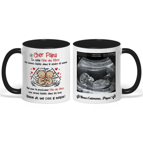 Mug bicolore personnalisé pour futur papa | Cadeau pour la première fête des pères du papa en devenir | Tasse à café personnalisée avec photo d'échographie Ver 2