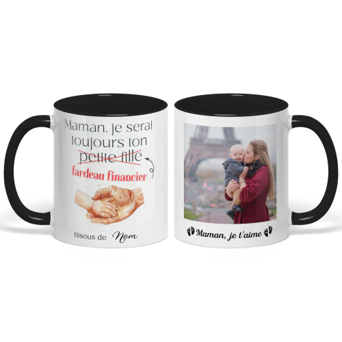 Mug Bicolore Personnalisé Pour Nouvelle Maman | Cadeau Humoristique Pour La Première Fête des Mères | Je serai toujours ton fardeau financier