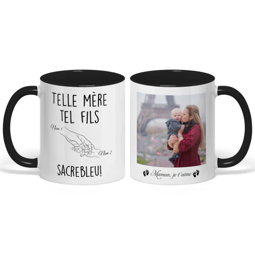Mug Bicolore Personnalisé Pour Nouvelle Maman | Cadeau Fils Humoristique Pour La Première Fête des Mères | Tel Mère Tel Fils