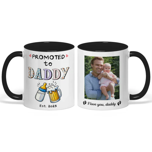 Custom Two Tone Mug For First Time Dad | First Father's Day Gift For New Dad | Promoted To Daddy