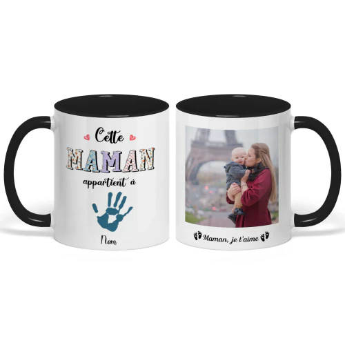 Mug Bicolore Personnalisé Pour Nouvelle Maman | Cadeau Personnalisé Pour La Première Fête des Mères | Cette Maman Appartient À