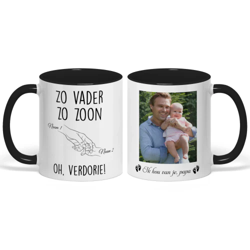 Gepersonaliseerde tweekleurige mok voor eerstekeer vader | Grappig eerste Vaderdag cadeau | Zoals de vader, zo de zoon