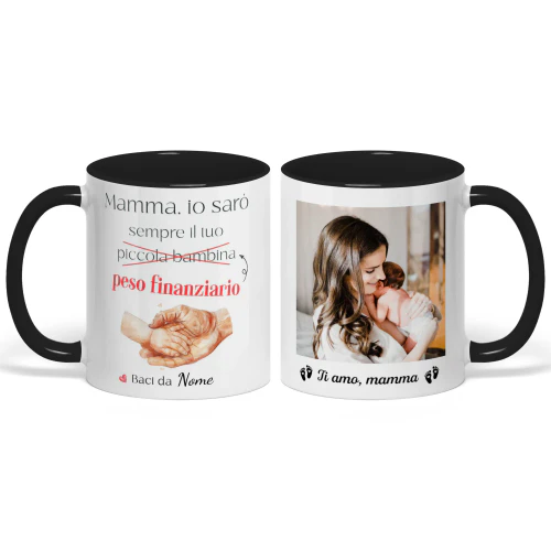 Tazza Bicolore Personalizzata Per Neo Mamma | Regalo Divertente Per La Prima Festa della Mamma | Sarò sempre il tuo peso finanziario