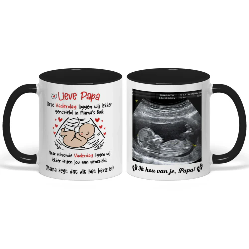 Gepersonaliseerde tweekleurige mok voor aanstaande vader | Eerste Vaderdag cadeau voor aanstaande papa | Gepersonaliseerde koffiemok met echofoto Copy