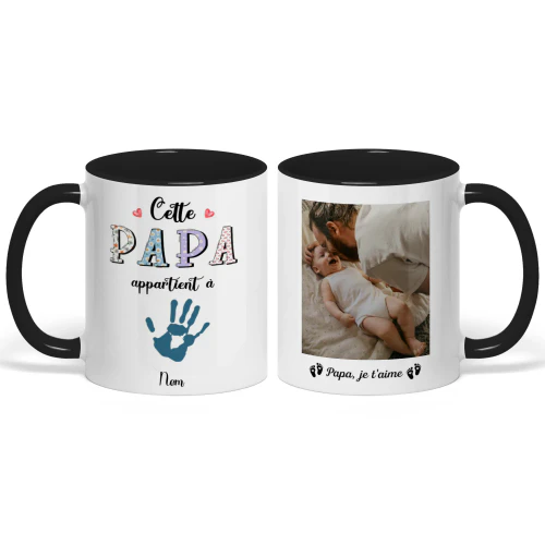 Mug bicolore personnalisé pour papa première fois | Cadeau personnalisé pour la première fête des pères | Ce papa appartient à