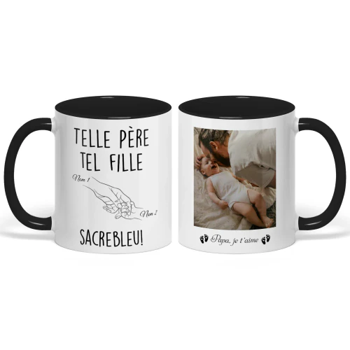 Mug bicolore personnalisé pour papa première fois | Cadeau humoristique pour la première fête des pères | Tel père, telle fille