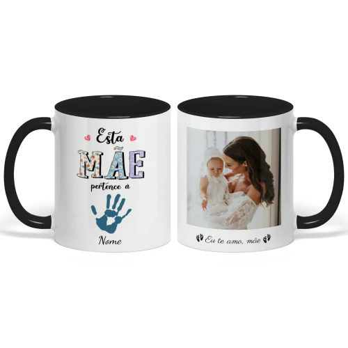 Caneca Bicolor Personalizada Para Mãe de Primeira Viagem | Presente Personalizado Para o Primeiro Dia das Mães | Esta Mamãe Pertence A