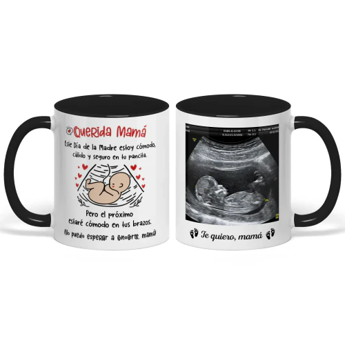 Taza bicolor personalizada para futura mamá | Primer regalo del Día de la Madre para embarazada | Taza con foto de ecografía – Ver 2