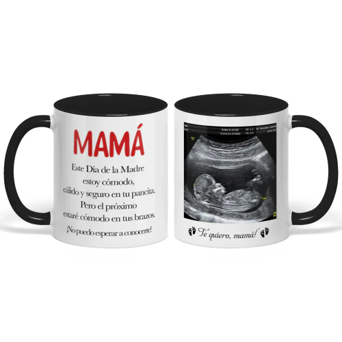 Taza bicolor personalizada para futura mamá | Primer regalo del Día de la Madre para embarazada | Taza con foto de ecografía – Ver 3
