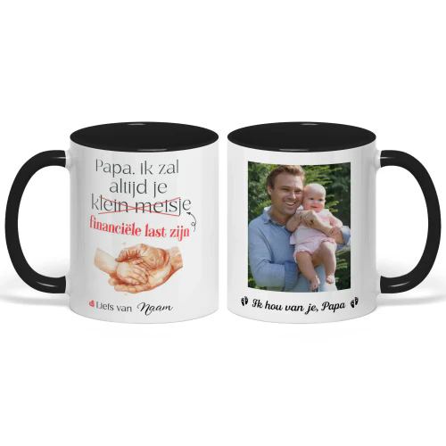 Gepersonaliseerde tweekleurige mok voor eerstekeer vader | Eerste Vaderdag cadeau voor nieuwe papa | Ik zal altijd je financiële last zijn | SKU:01