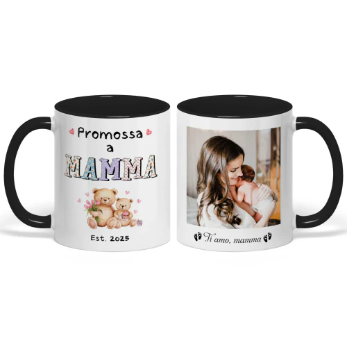 Tazza Bicolore Personalizzata Per Neo Mamma | Primo Regalo Festa della Mamma Per Neomamma | Promossa A Mamma