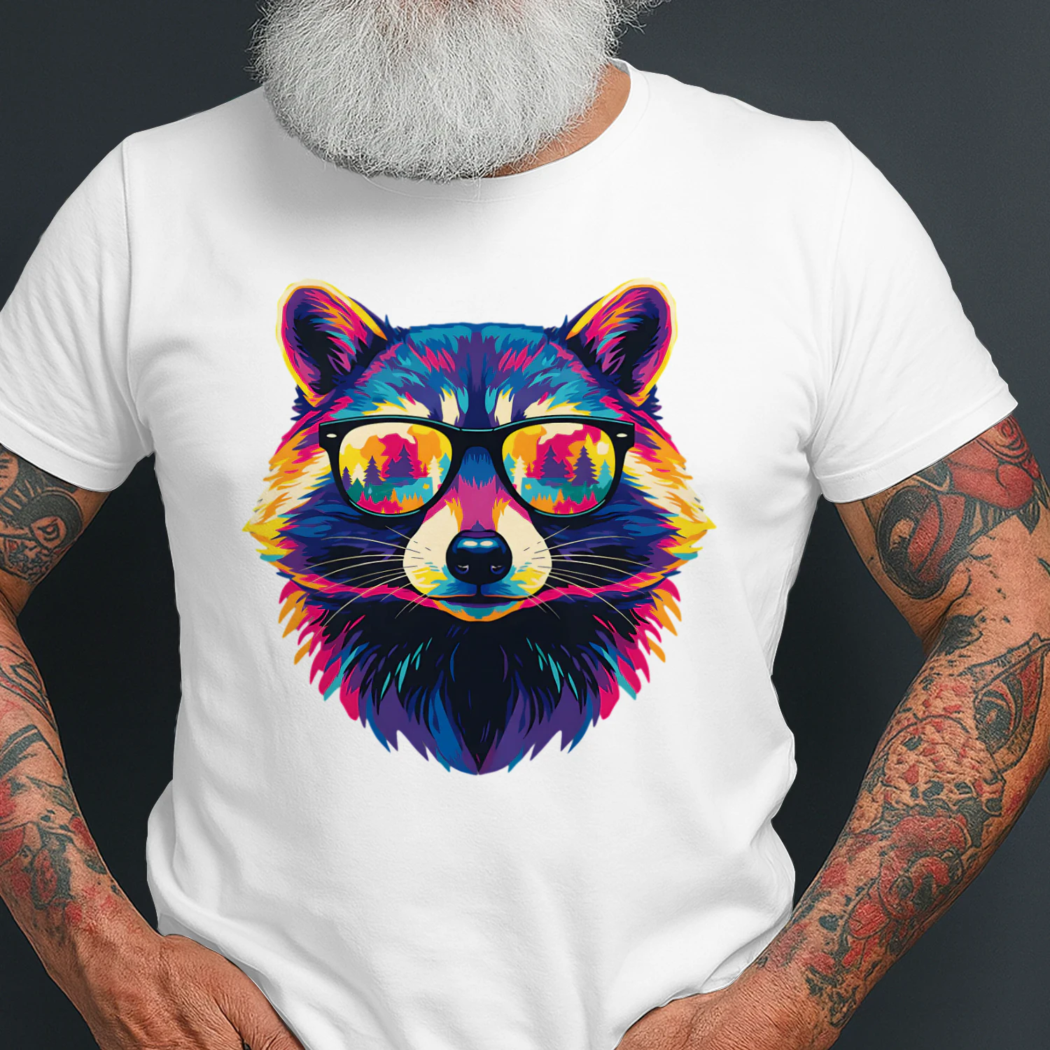 Cool Colorful Raccoon Wearing Black Sunglasses Pop Art Retro Raccoon Graphic