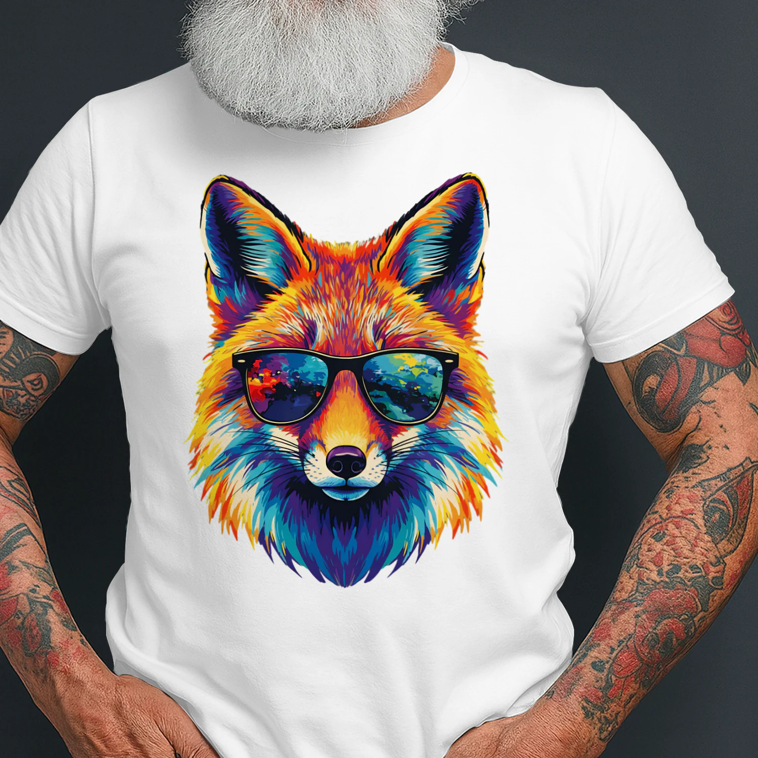 Cool Colorful Fox Wearing Black Sunglasses Pop Art Retro Fox Head Graphic
