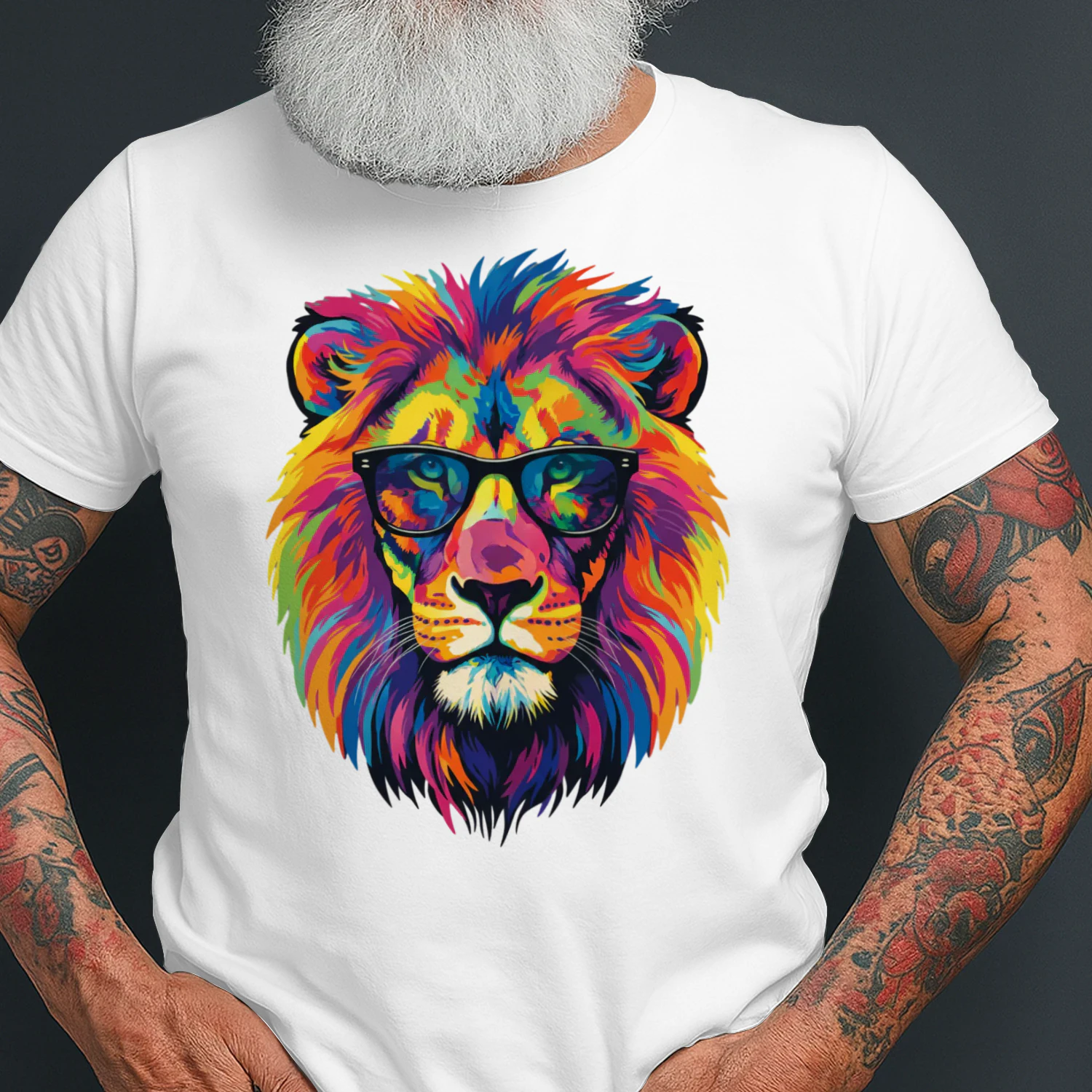 Cool Colorful Lion Wearing Black Sunglasses Pop Art Retro Lion Head Graphic