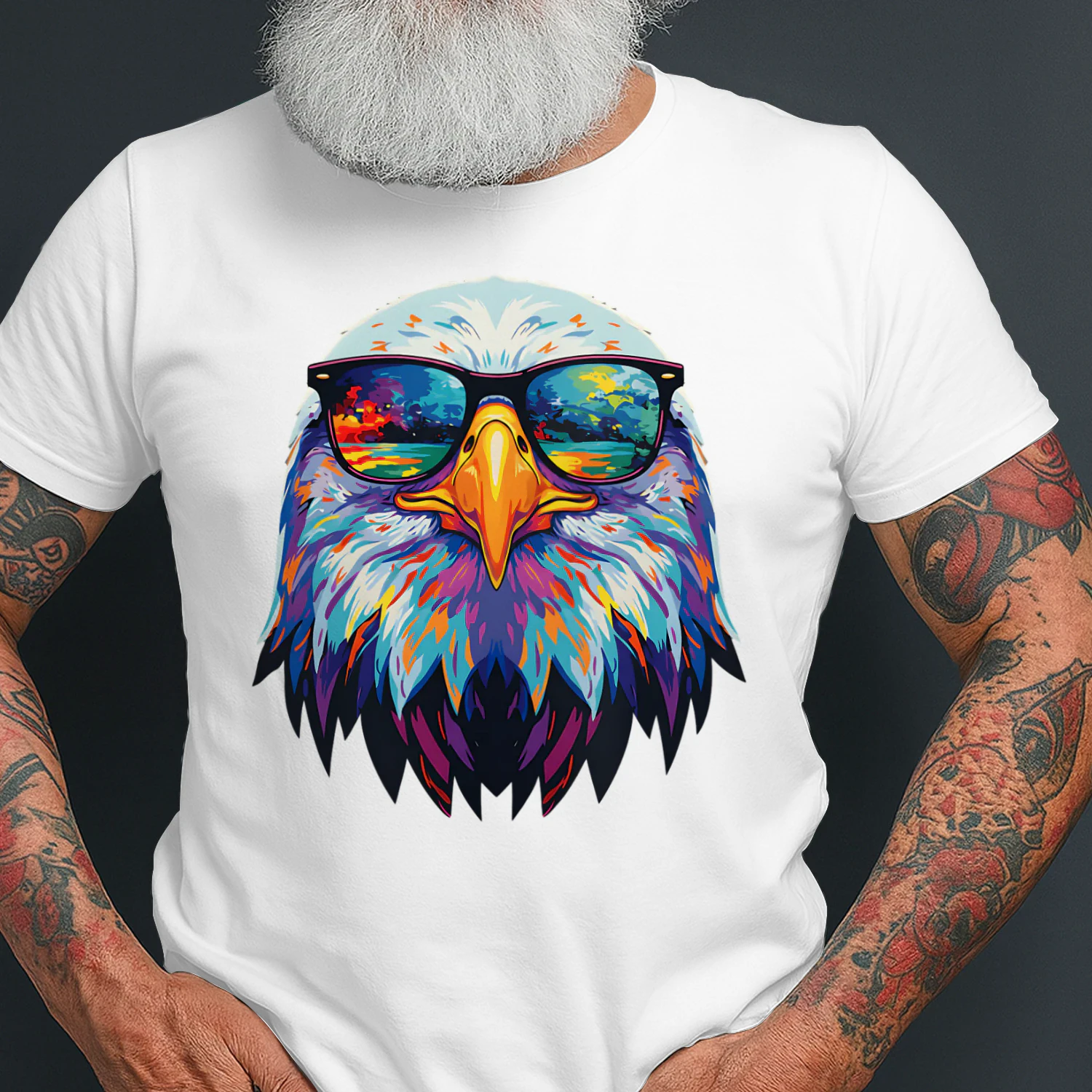 Cool Colorful Bald Eagle Wearing Black Sunglasses Pop Art Retro Eagle Graphic
