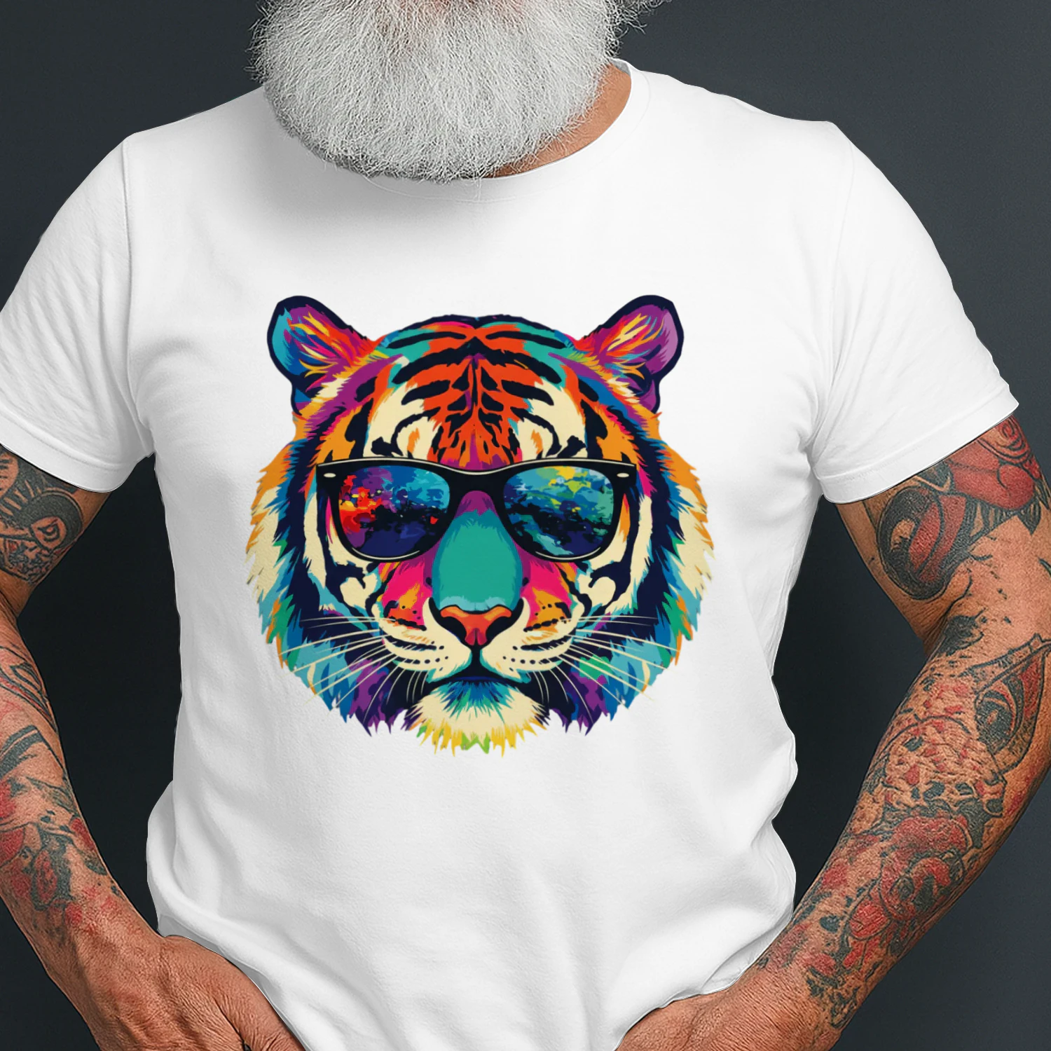 Cool Colorful Tiger Wearing Black Sunglasses Pop Art Retro Tiger Head Graphic