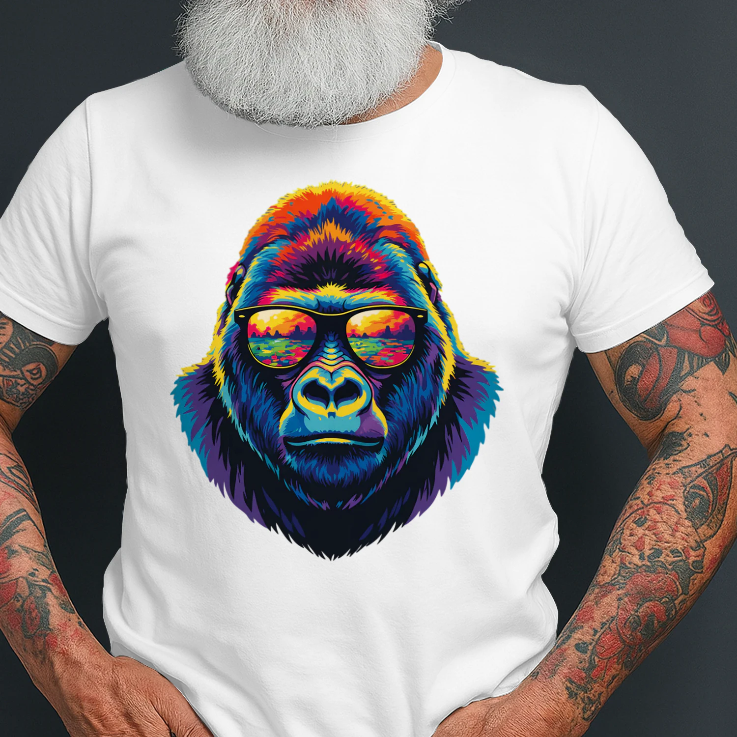 Cool Colorful Gorilla Wearing Black Sunglasses Pop Art Retro Gorilla Graphic