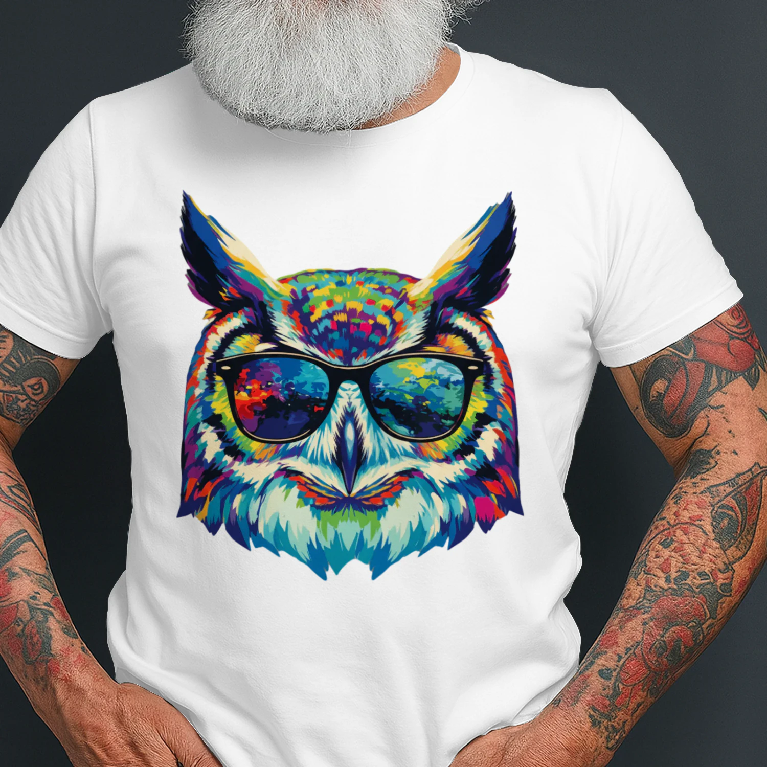 Cool Colorful Owl Wearing Black Sunglasses Pop Art Retro Owl Head Graphic