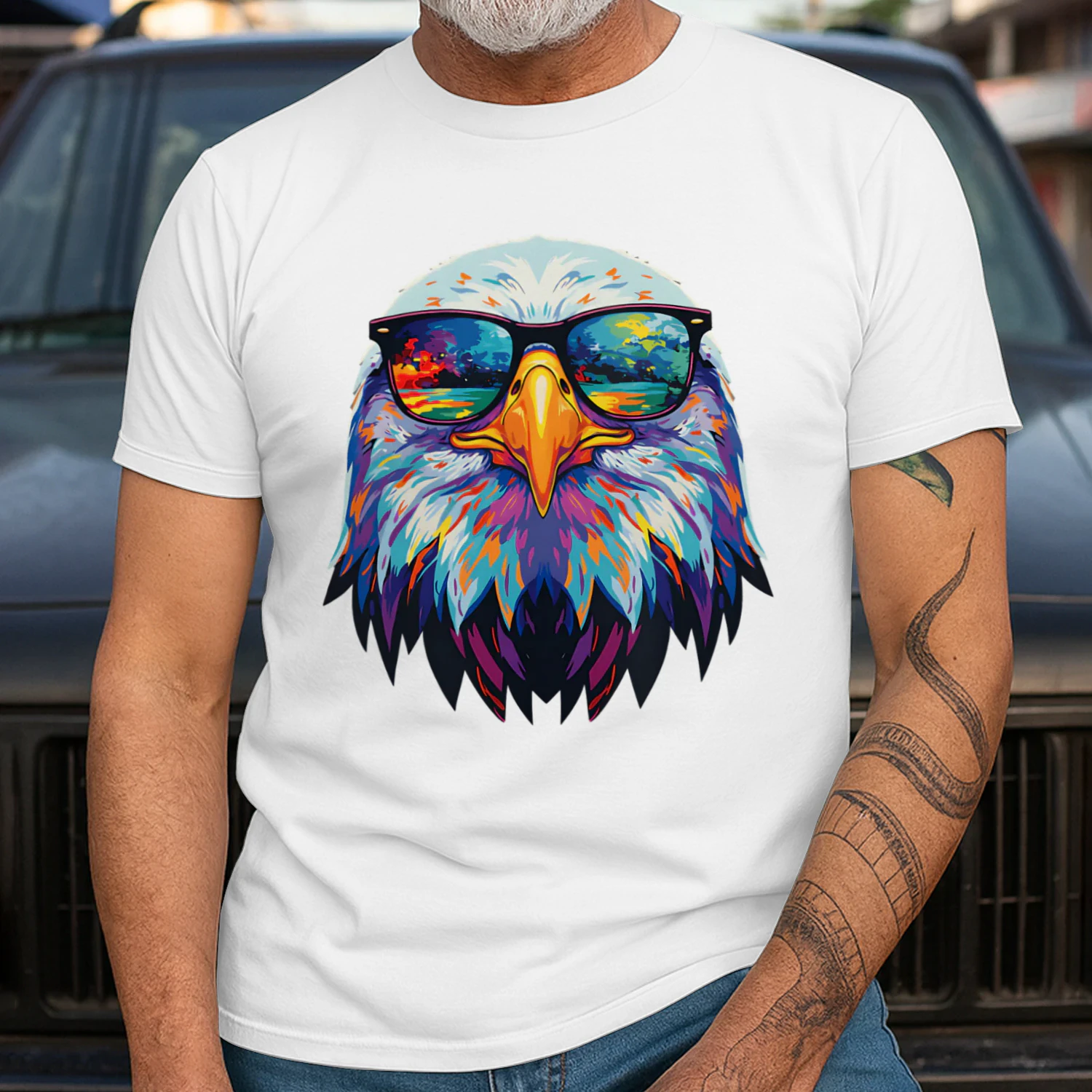 Cool Colorful Bald Eagle Wearing Black Sunglasses Pop Art Retro Eagle Graphic