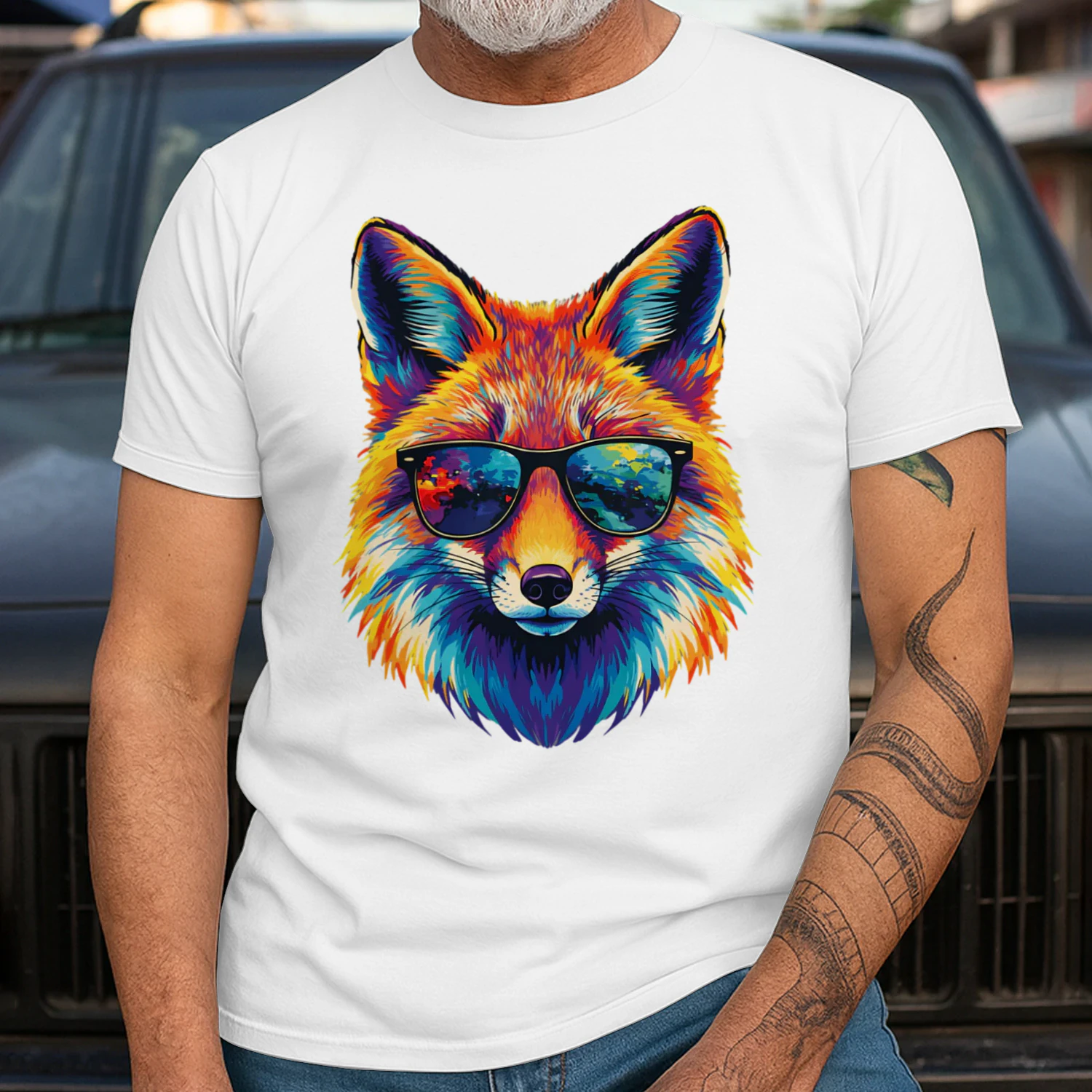 Cool Colorful Fox Wearing Black Sunglasses Pop Art Retro Fox Head Graphic