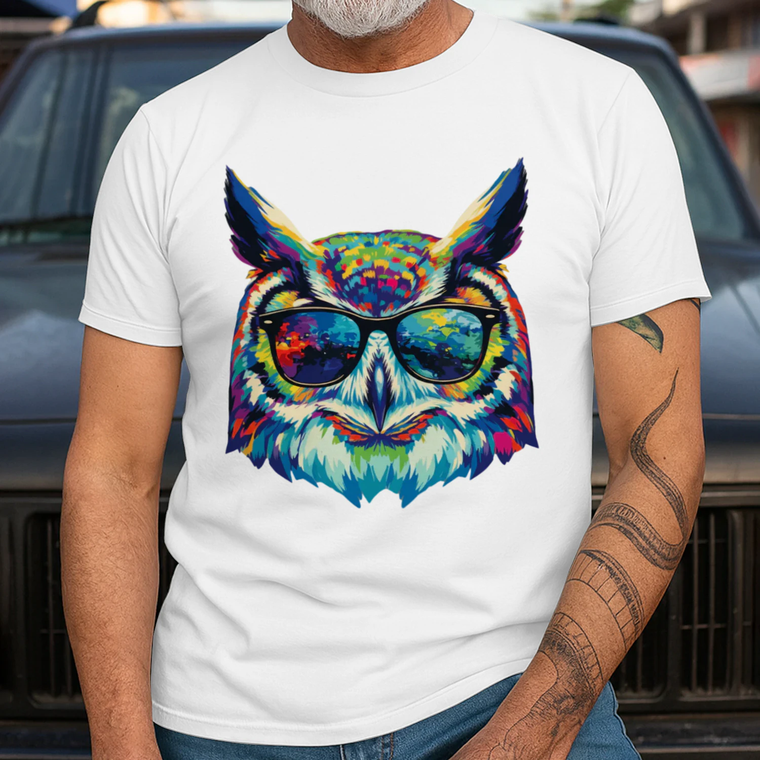 Cool Colorful Owl Wearing Black Sunglasses Pop Art Retro Owl Head Graphic