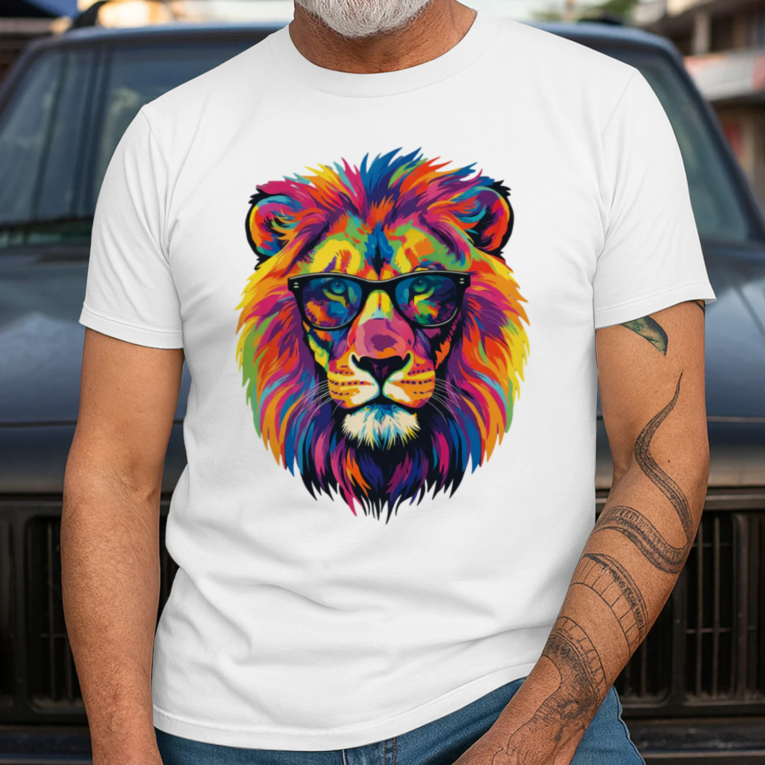 Cool Colorful Lion Wearing Black Sunglasses Pop Art Retro Lion Head Graphic